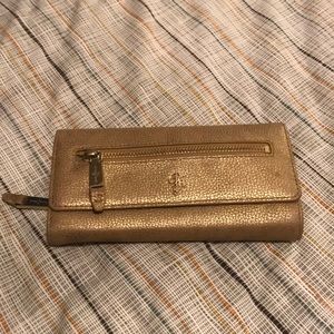 Cole Haan Gold Pebbled Leather Tri Fold wallet